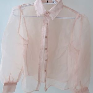 Pink, blush organza blouse, size M